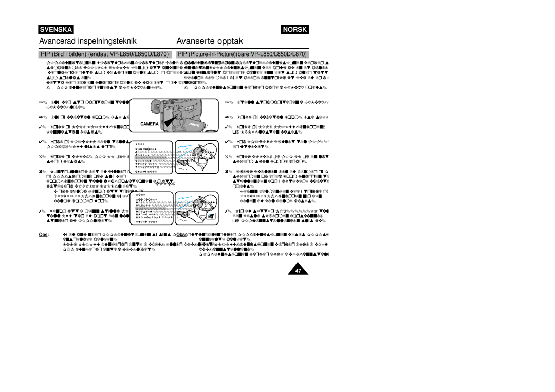 Samsung VP-L800/XEE manual PIP Bild i bilden endast VP-L850/L850D/L870, PIP Picture-In-Picturebare VP-L850/L850D/L870 