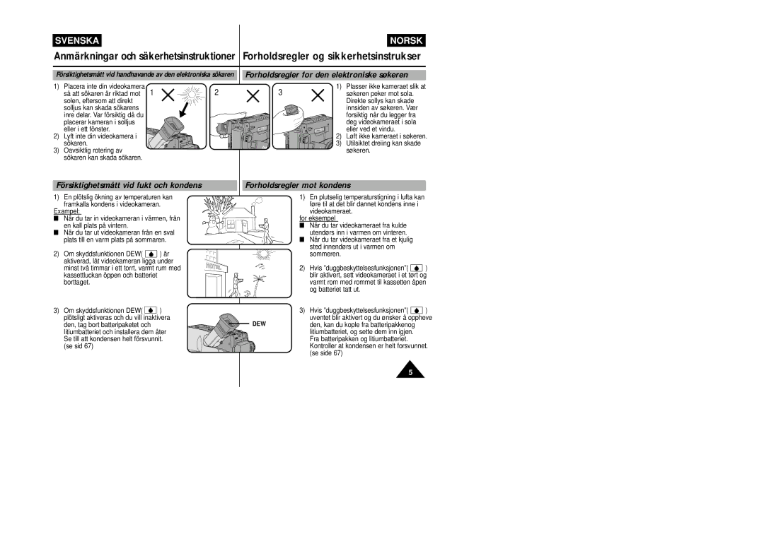 Samsung VP-L800/XEE manual Försiktighetsmått vid fukt och kondens, Forholdsregler mot kondens 