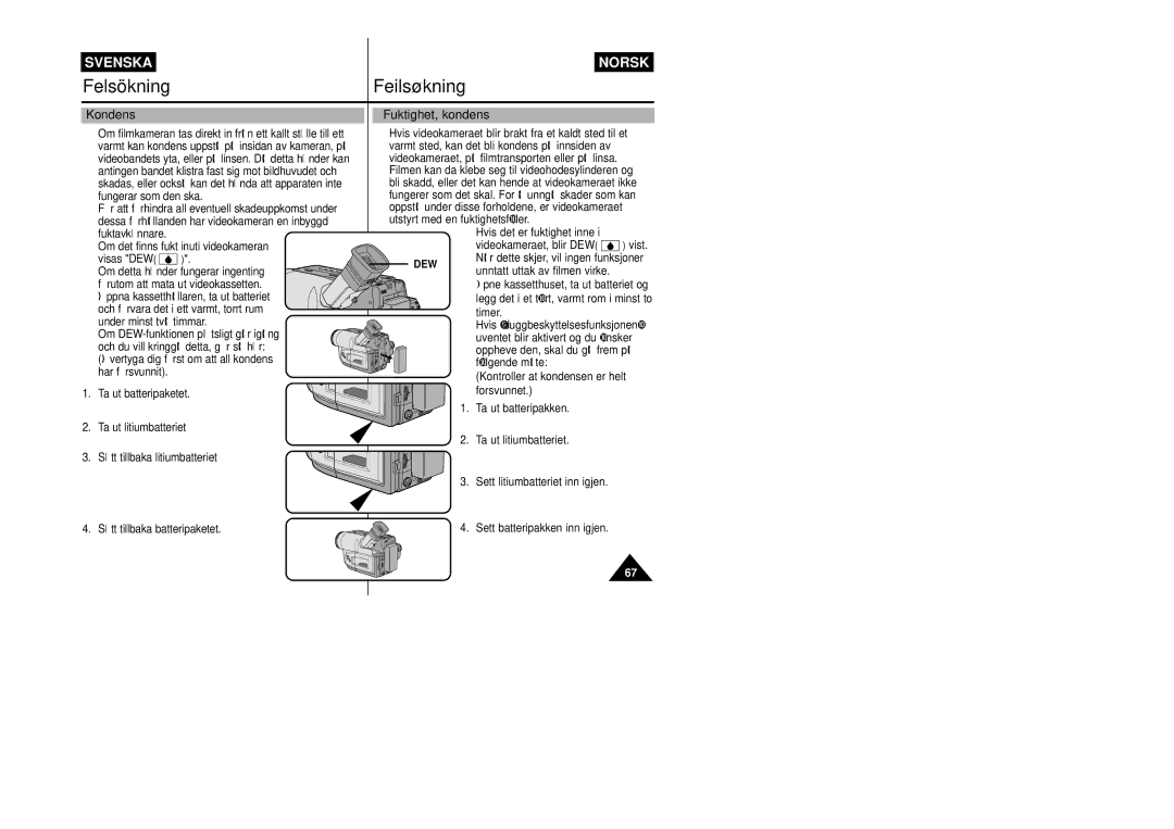 Samsung VP-L800/XEE manual Kondens Fuktighet, kondens 