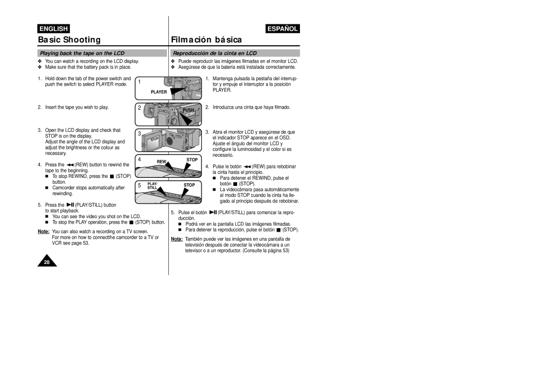 Samsung VP-L800/XEE manual Botón Stop 