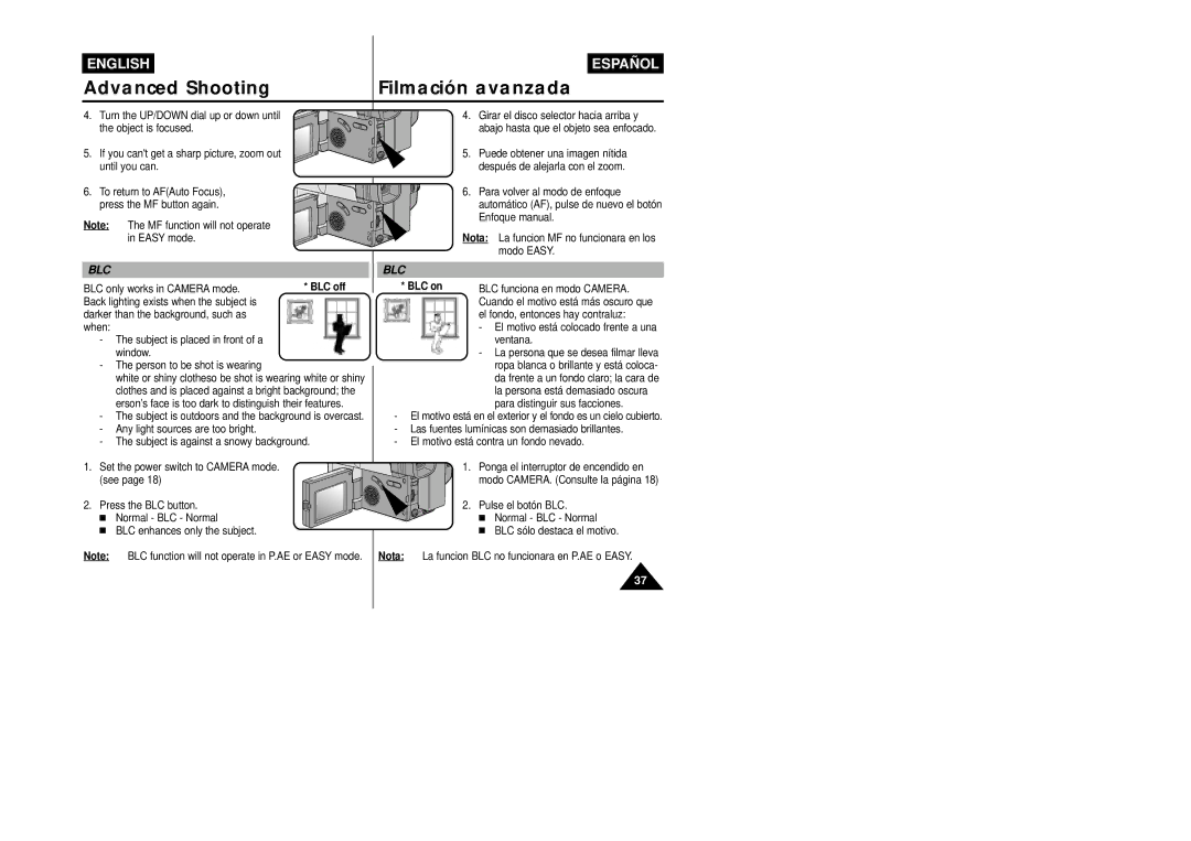 Samsung VP-L800/XEE manual BLC off BLC on 