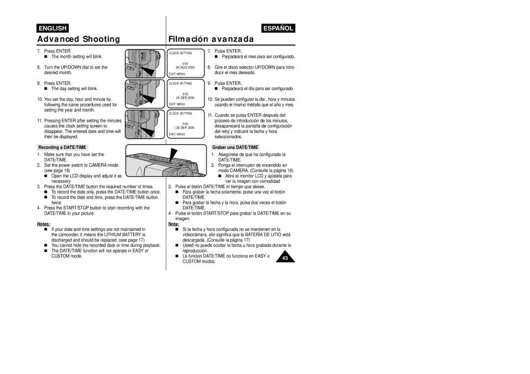 Samsung VP-L800/XEE manual Disappear. The entered date and time will then be displayed, Recording a DATE/TIME 