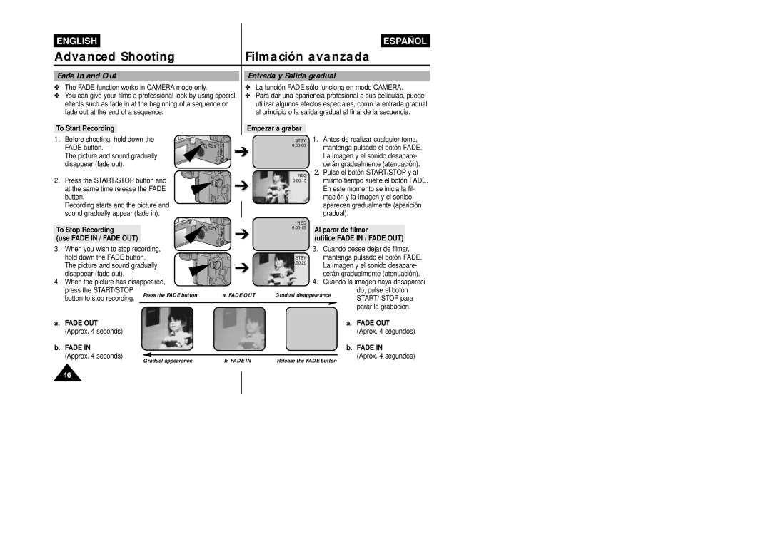 Samsung VP-L800/XEE manual Fade In and Out Entrada y Salida gradual 