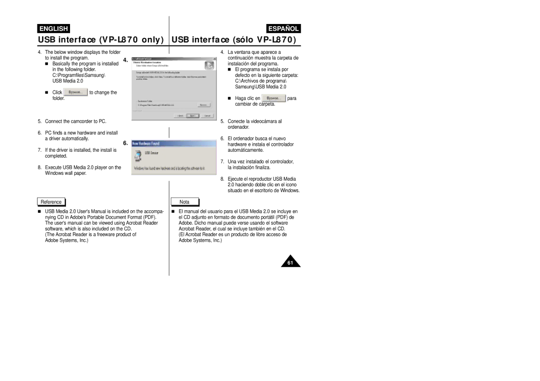 Samsung VP-L800/XEE manual PC finds a new hardware and install 