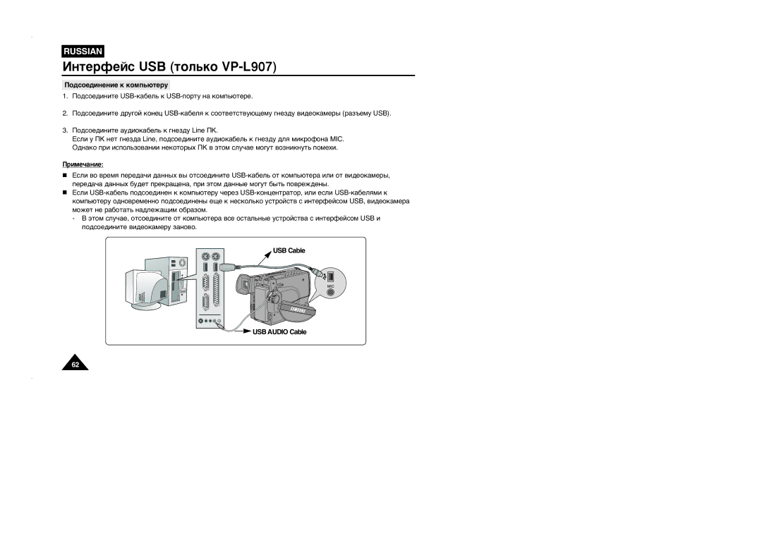 Samsung VP-L905D/XEV manual USB Cable 