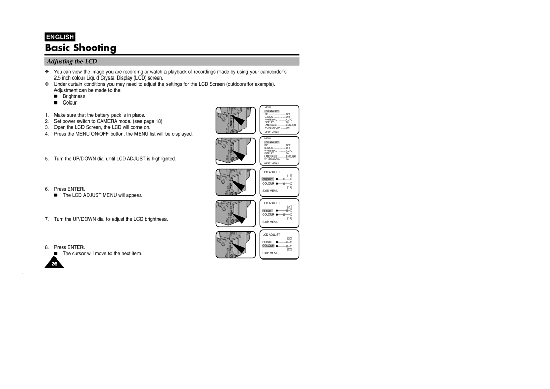 Samsung VP-L905D/XEV manual Adjusting the LCD 