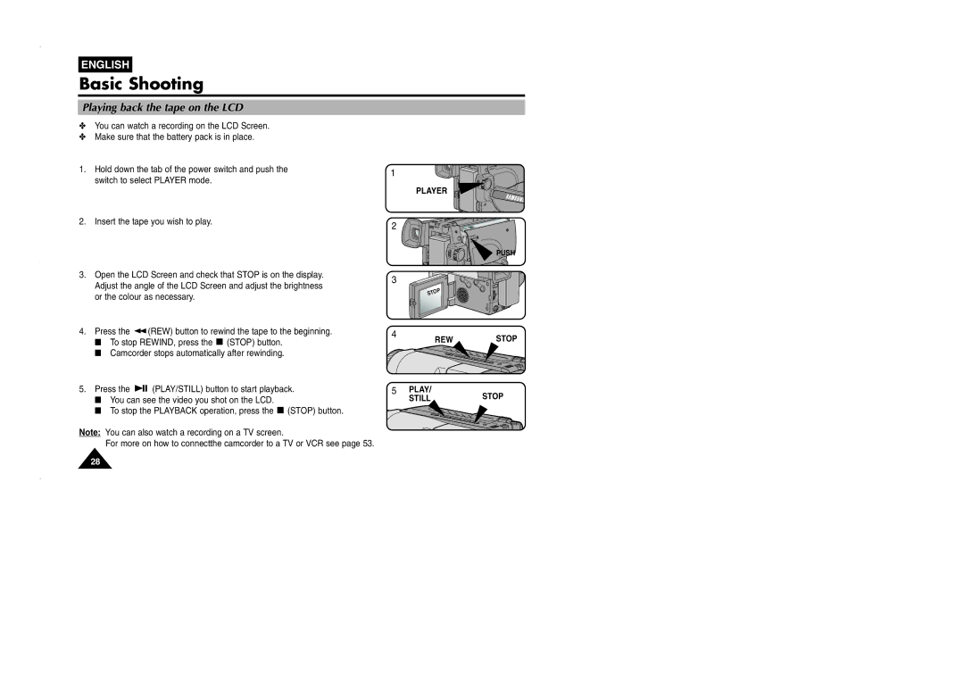 Samsung VP-L905D/XEV manual Playing back the tape on the LCD 