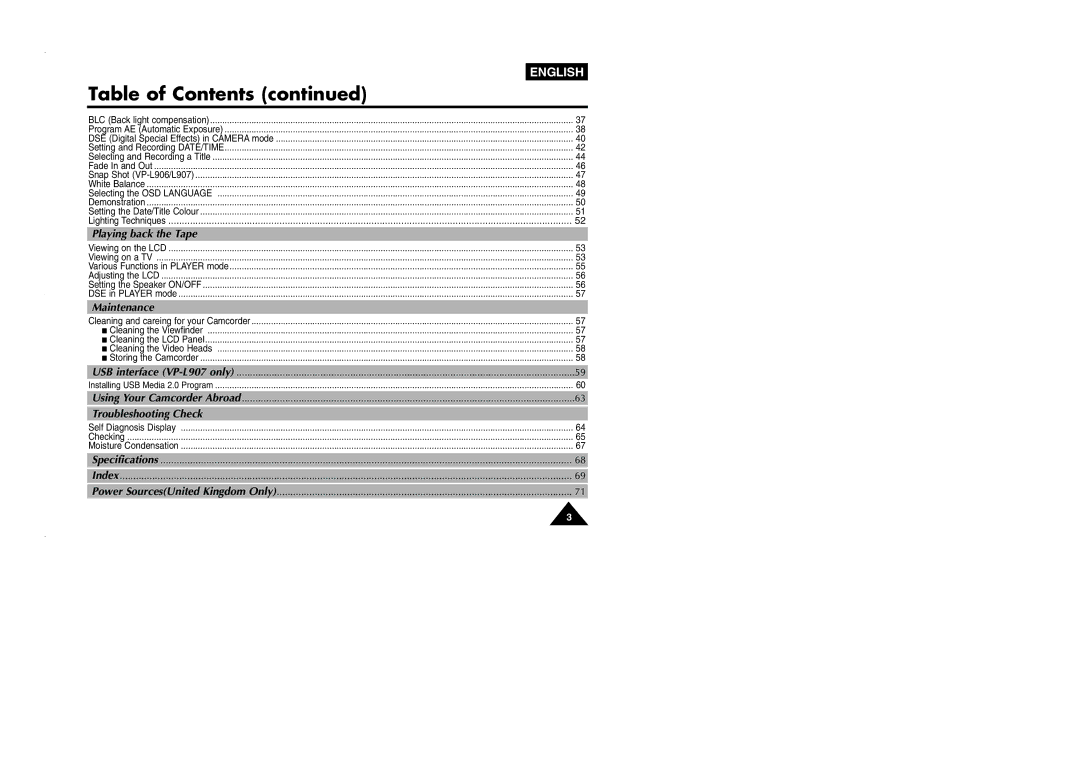 Samsung VP-L905D/XEV manual English 