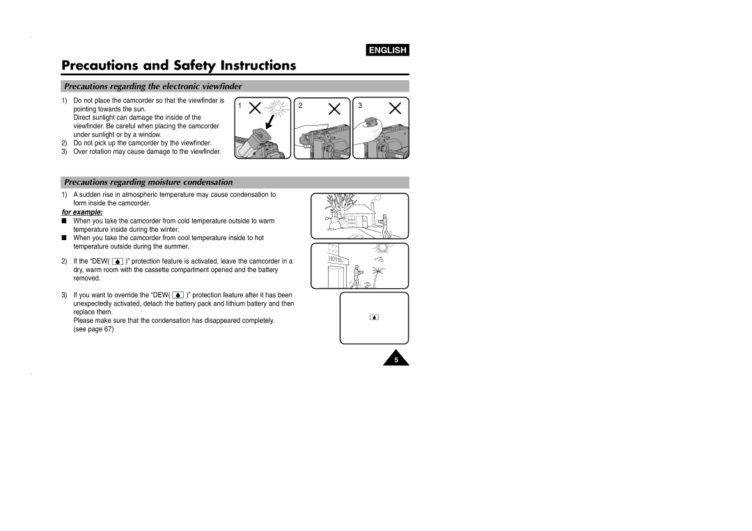 Samsung VP-L905D/XEV manual Precautions regarding the electronic viewfinder, Precautions regarding moisture condensation 