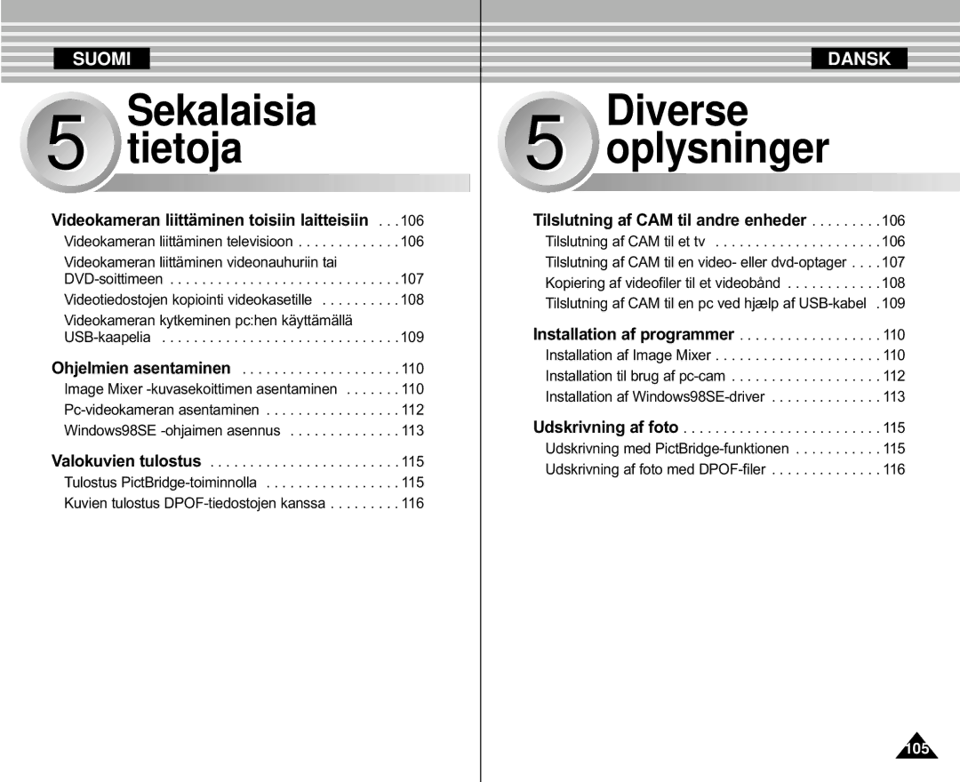 Samsung VP-M105B/XEV, VP-M105S/XEV, VP-M105S/XEE, VP-M110S/XEE Sekalaisia Tietoja, Videotiedostojen kopiointi videokasetille 