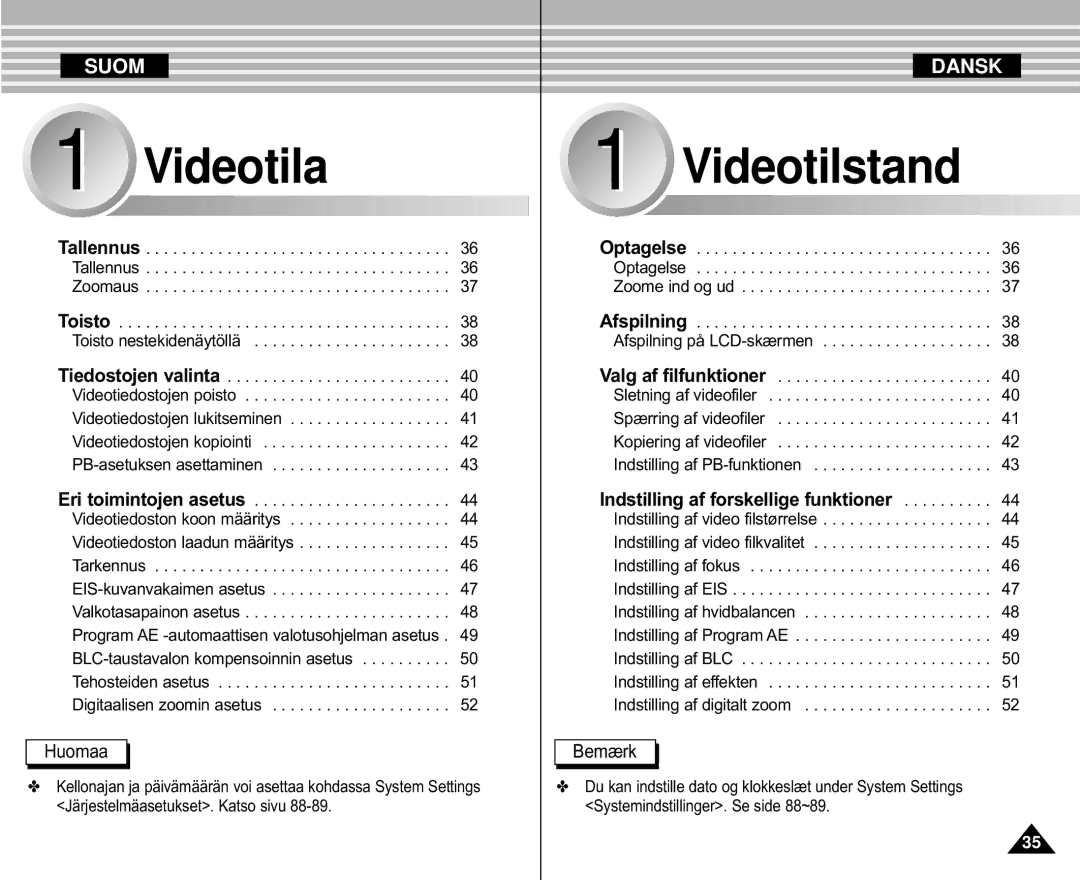 Samsung VP-M105S/XEV, VP-M105S/XEE, VP-M110S/XEE, VP-M105R/XEV, VP-M110S/XEV, VP-X110L/XEV manual Videotila, Tallennus Zoomaus 