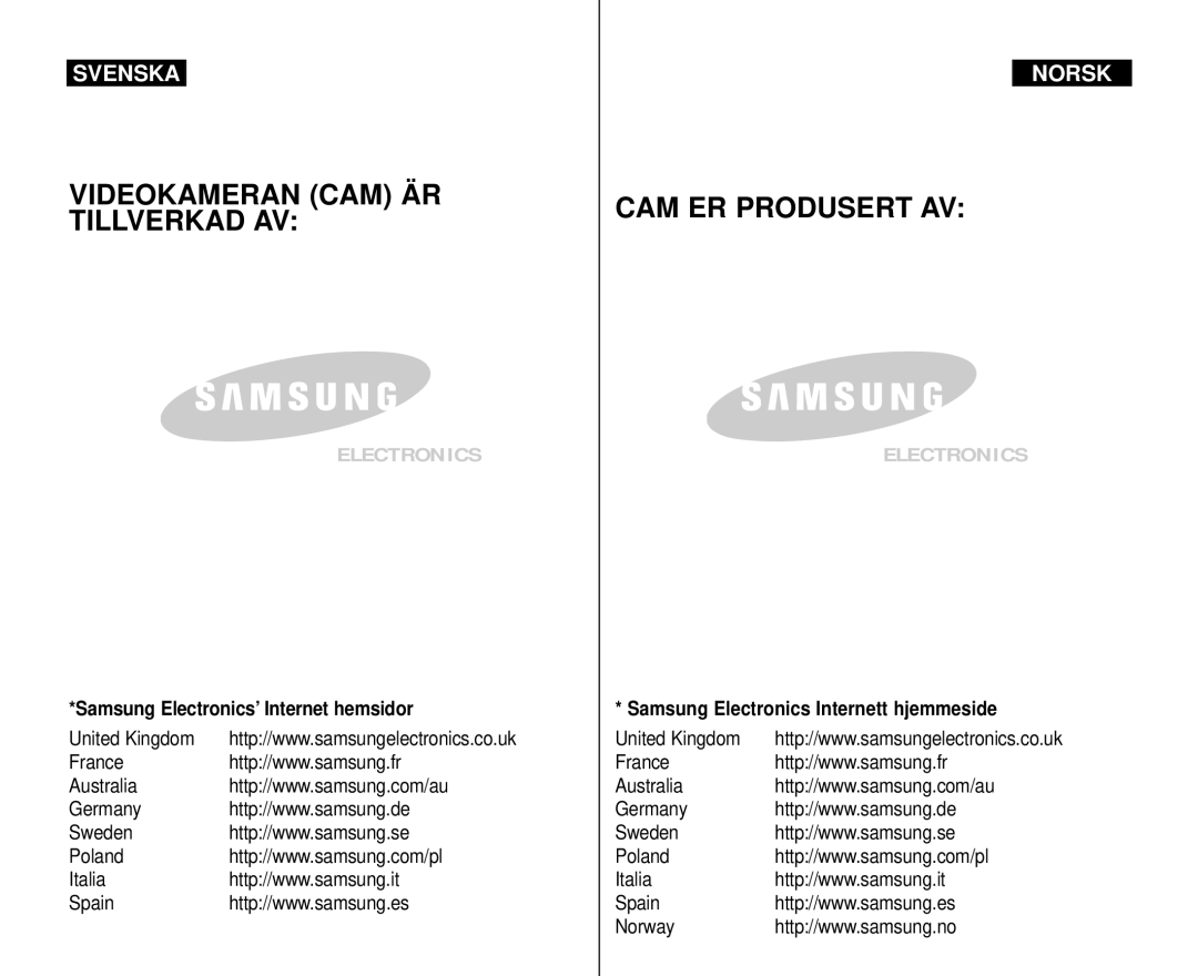 Samsung VP-M105S/XEE, VP-M105S/XEV, VP-M110S/XEE, VP-M105R/XEV, VP-M110S/XEV, VP-X110L/XEV manual Videokameran CAM ÄR 