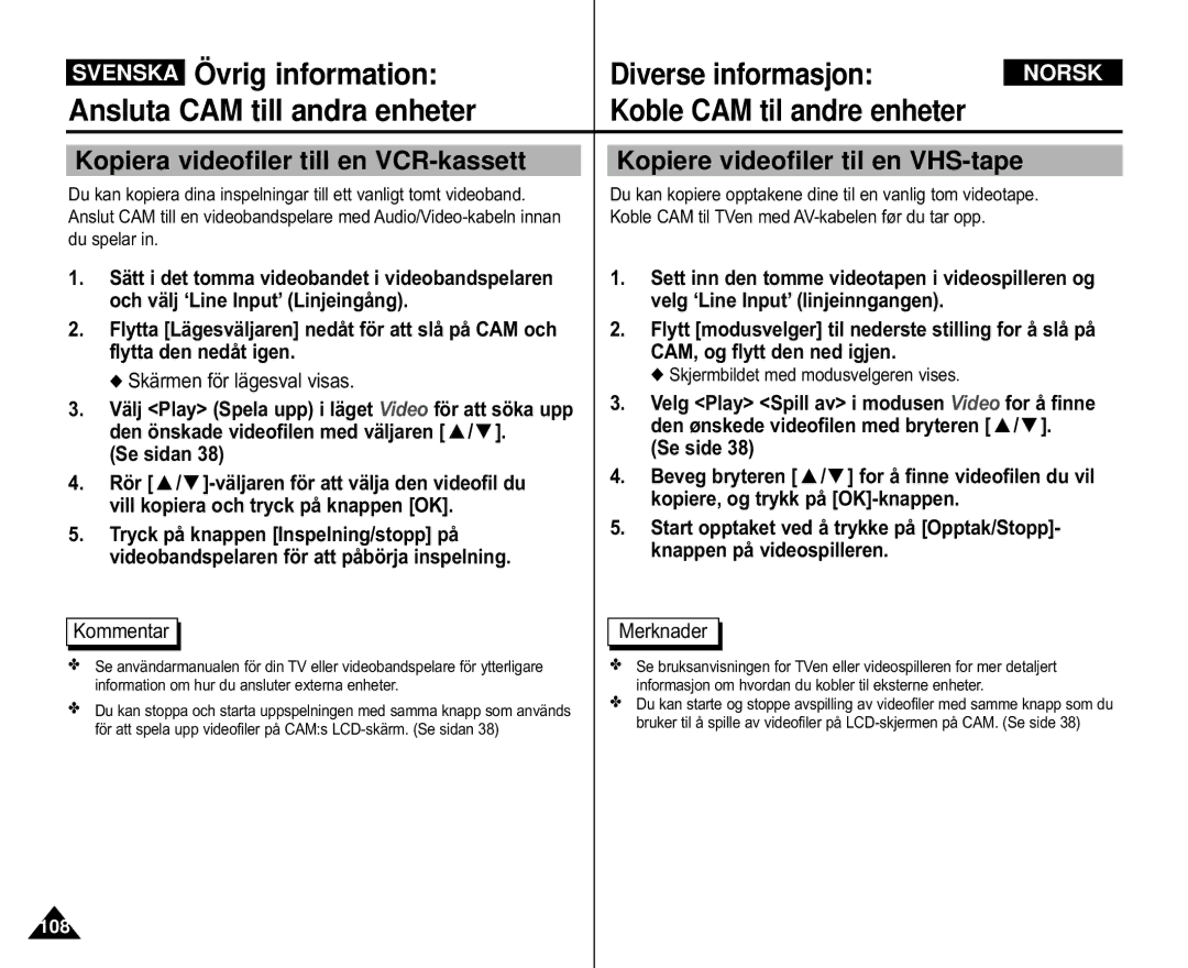 Samsung VP-M105S/XEE, VP-M105S/XEV, VP-M110S/XEE, VP-M105R/XEV, VP-M110S/XEV Se sidan, Skjermbildet med modusvelgeren vises 