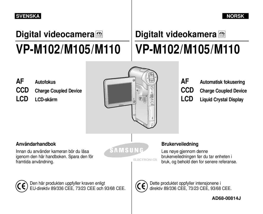 Samsung VP-M110S/XEE, VP-M105S/XEV, VP-M105S/XEE, VP-M105R/XEV, VP-M110S/XEV, VP-X110L/XEV manual VP-M102/M105/M110, AD68-00814J 