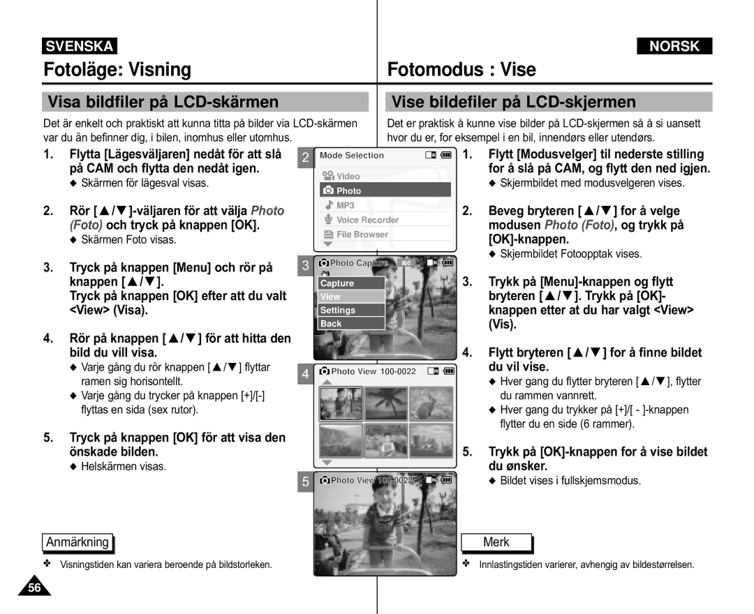 Samsung VP-M105R/XEV Fotoläge Visning Fotomodus Vise, Tryck på knappen OK för att visa den önskade bilden, Du vil vise 