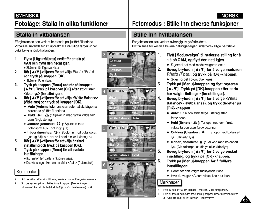 Samsung VP-M105R/XEV, VP-M105S/XEV manual Stä lla in vitbalansen, Tryck på knappen Menu för att avsluta inställningen 