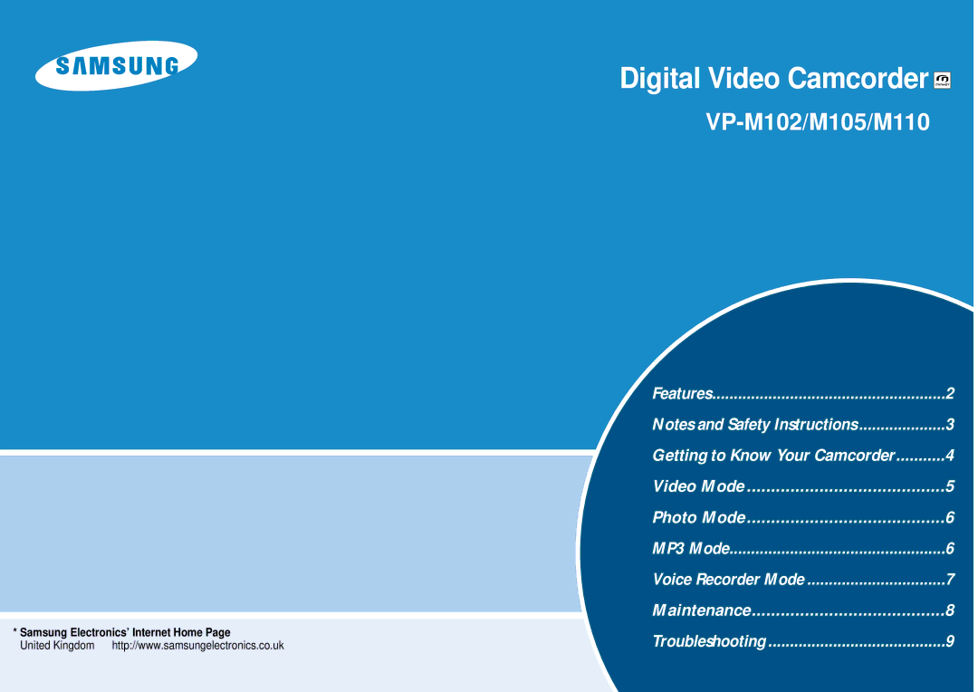 Samsung VP-M105S/XEE, VP-M105S/XEV manual Digital Video Camcorder 