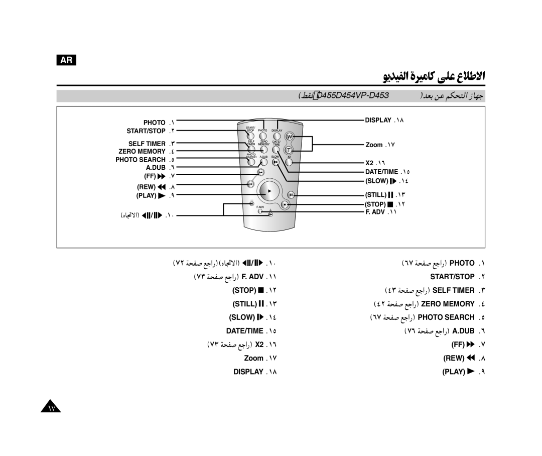 Samsung VP-M110R/XSG, VP-M110R/KNT manual ﻮﻳﺪﻴﻔﻟا ةﺮﻴﻣﺎﻛ ﻰﻠﻋ عﻼﻃﻻا 