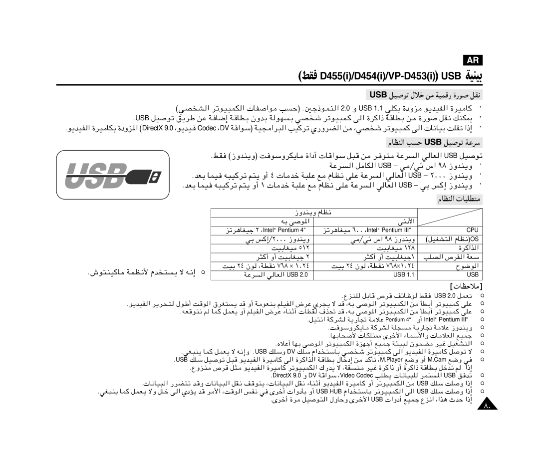 Samsung VP-M110R/KNT, VP-M110R/XSG manual QI½, USB qO 