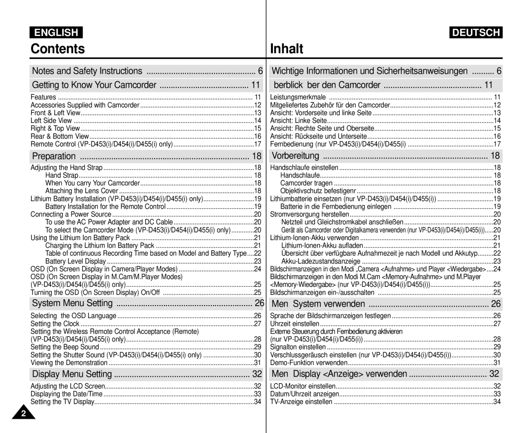 Samsung VP-M110R/KNT OSD On Screen Display in M.Cam/M.Player Modes, Setting the Wireless Remote Control Acceptance Remote 