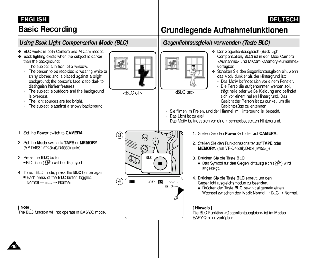 Samsung VP-M110R/XEF, VP-M110R/XEC, VP-M110R/KNT manual BLC off BLC on, Than the background, Distinguish his/her features 