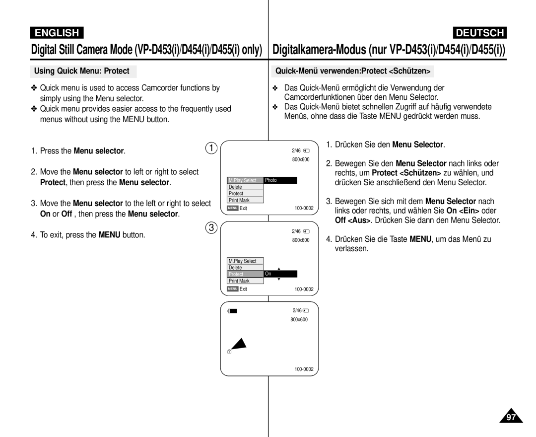 Samsung VP-M110R/XEC, VP-M110R/XEF, VP-M110R/KNT, VP-M110R/XSG manual Press the Menu selector, To exit, press the Menu button 