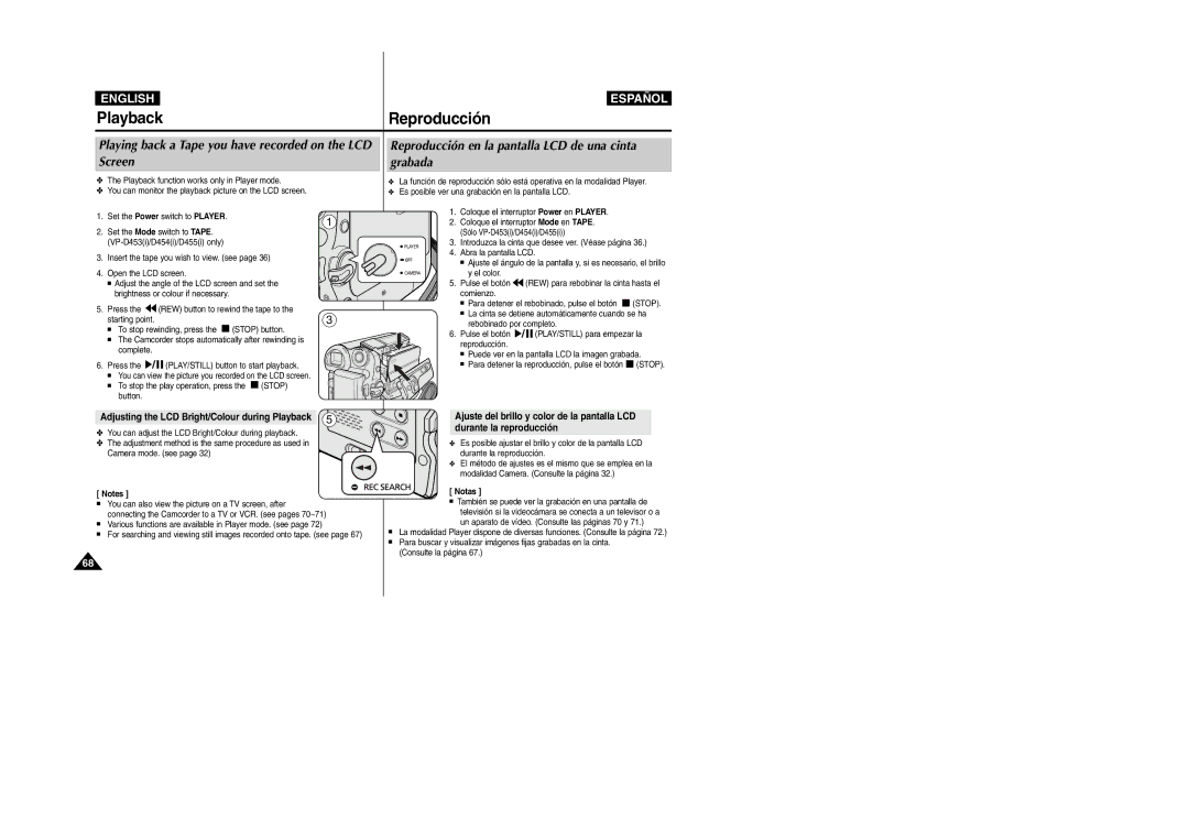 Samsung VP-M110R/KNT, VP-M110R/XEF, VP-M110R/XEC manual Screen Grabada, Adjusting the LCD Bright/Colour during Playback 