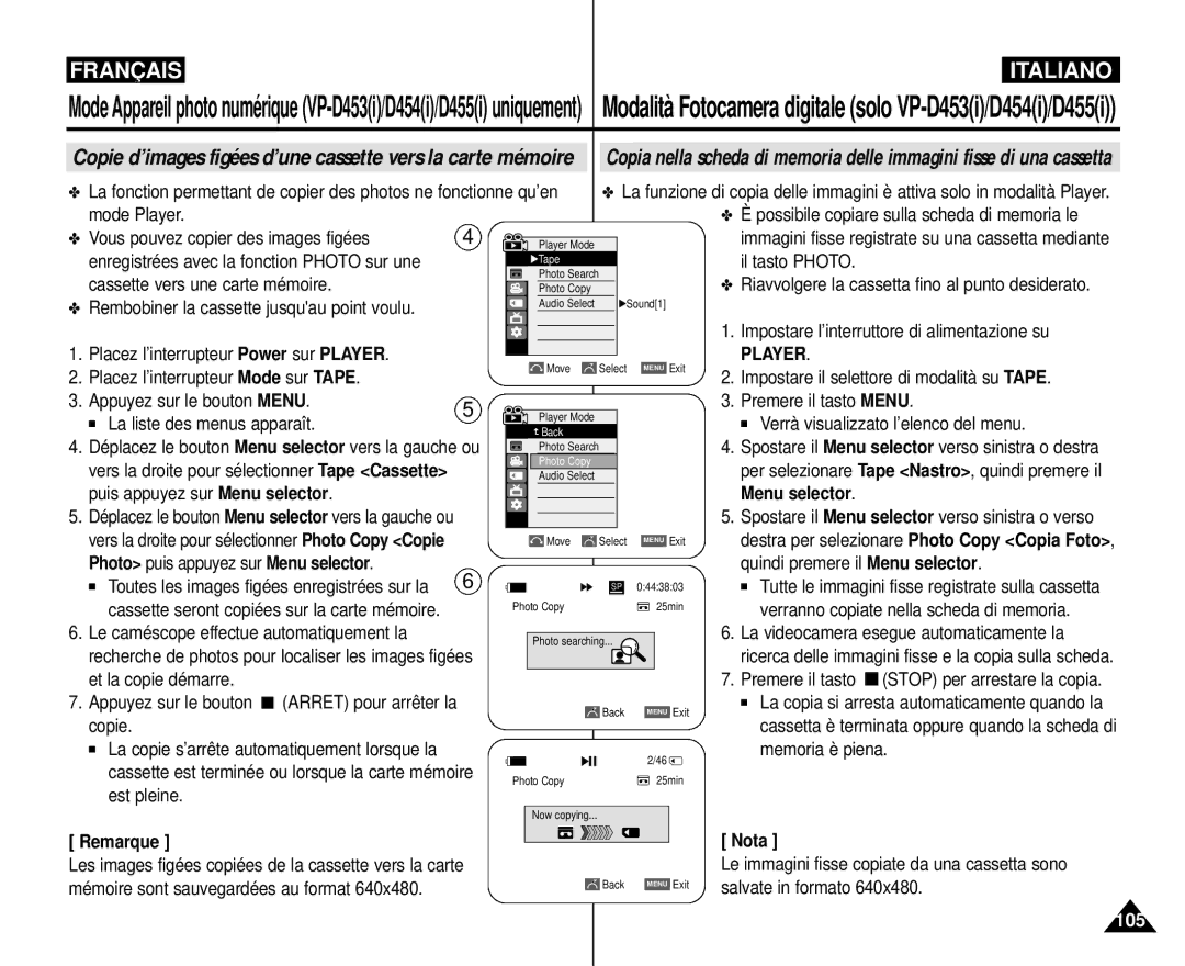 Samsung VP-M110R/XEF manual Photo puis appuyez sur Menu selector, Nota 