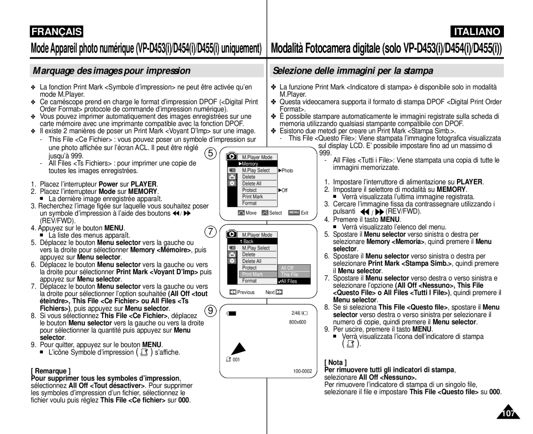 Samsung VP-M110R/XEF manual Selezione delle immagini per la stampa, Selezionare l’opzione All Off Nessuno, This File 