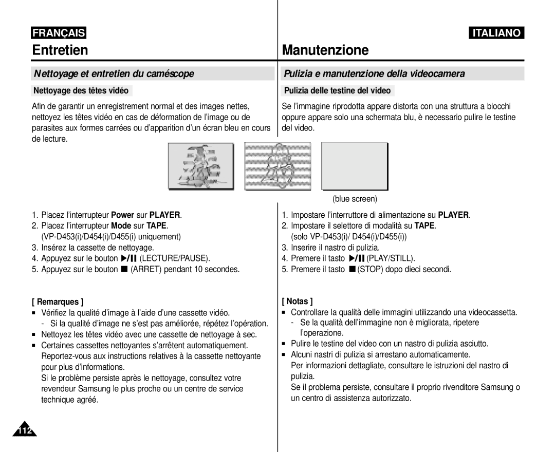 Samsung VP-M110R/XEF manual Vérifiez la qualité d’image à l’aide d’une cassette vidéo 