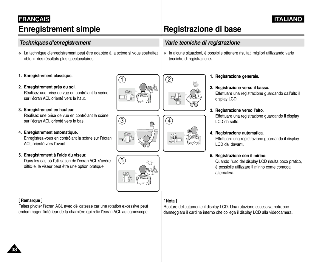 Samsung VP-M110R/XEF manual Techniques d’enregistrement Varie tecniche di registrazione 