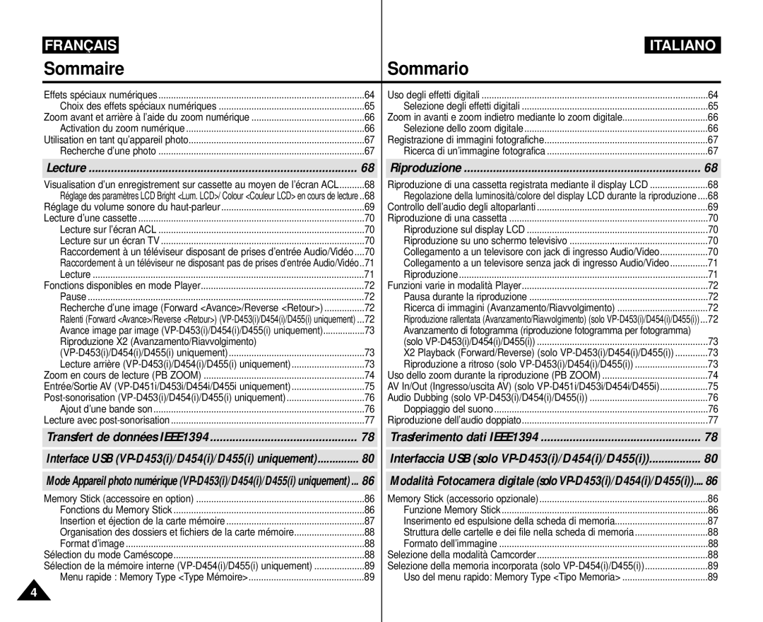 Samsung VP-M110R/XEF manual Riproduzione X2 Avanzamento/Riavvolgimento, Lecture Riproduzione 