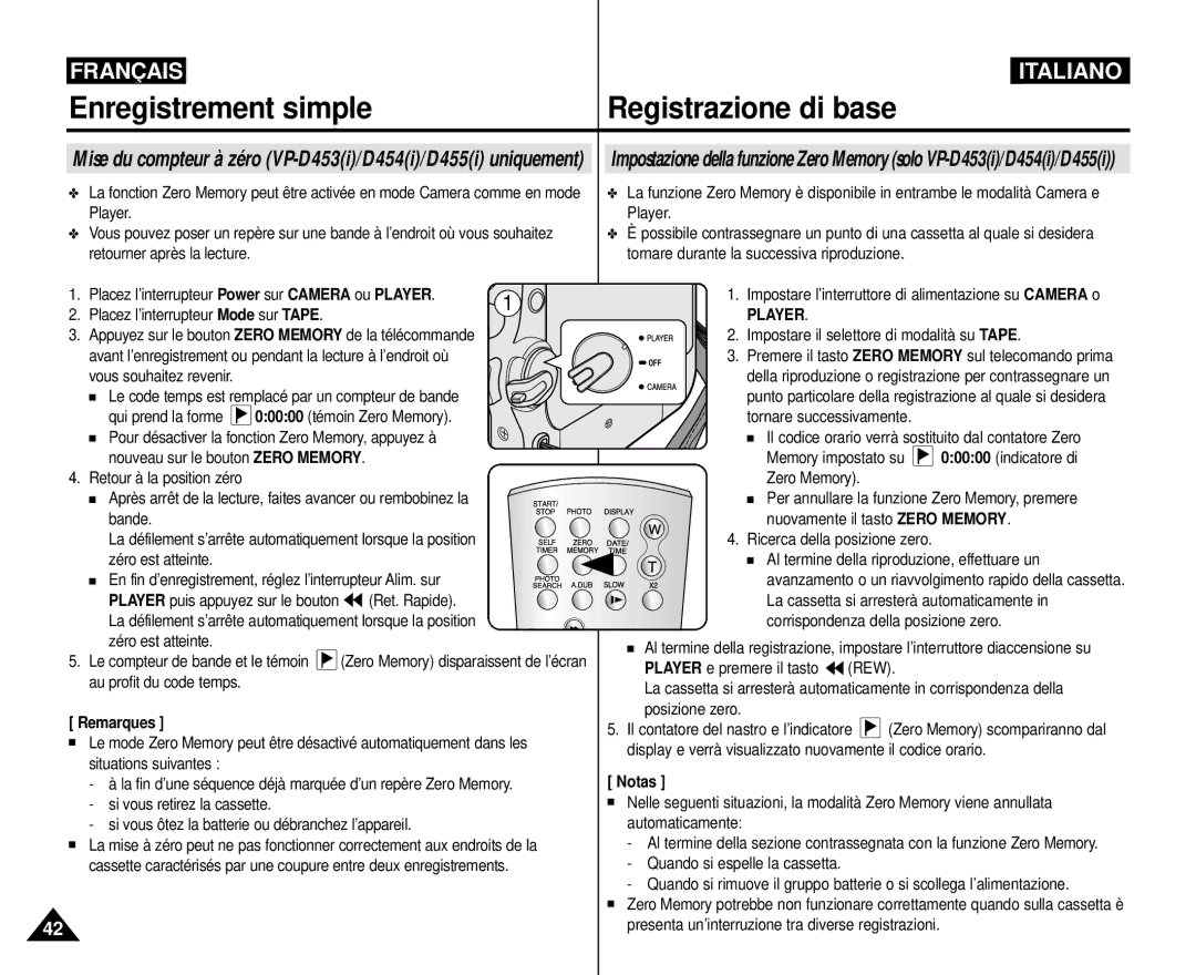 Samsung VP-M110R/XEF Impostare il selettore di modalità su Tape, Il codice orario verrà sostituito dal contatore Zero 