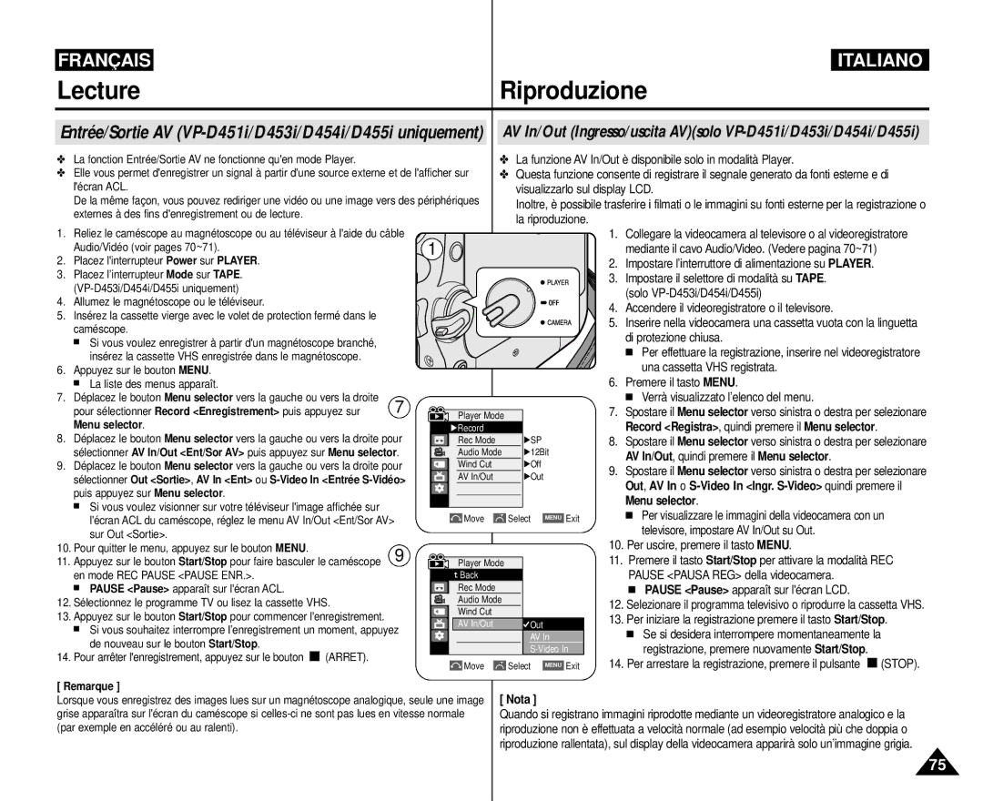 Samsung VP-M110R/XEF manual Pause Pause apparaît sur lécran LCD, Per iniziare la registrazione premere il tasto Start/Stop 