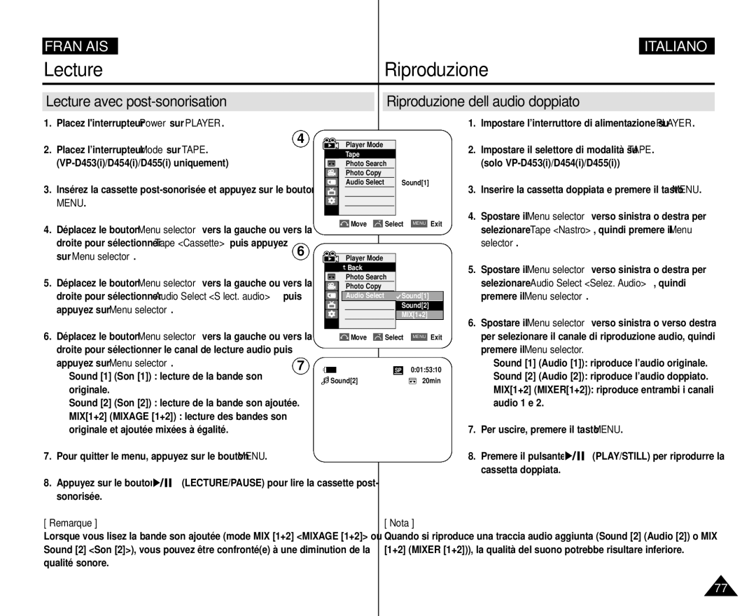 Samsung VP-M110R/XEF manual Droite pour sélectionner Tape Cassette puis appuyez 