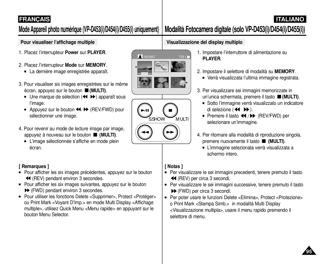 Samsung VP-M110R/XEF manual Remarques Notas, Visualizzazione del display multiplo 