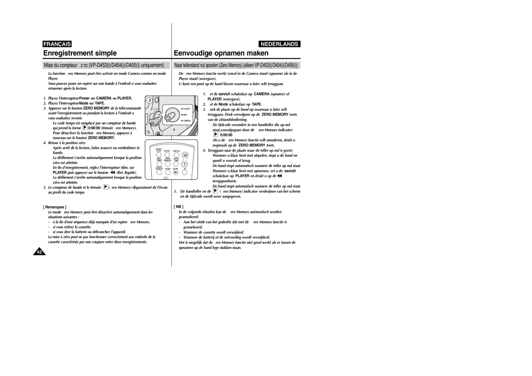 Samsung VP-M110R/XEF manual Enregistrement simple Eenvoudige opnamen maken, 00000 