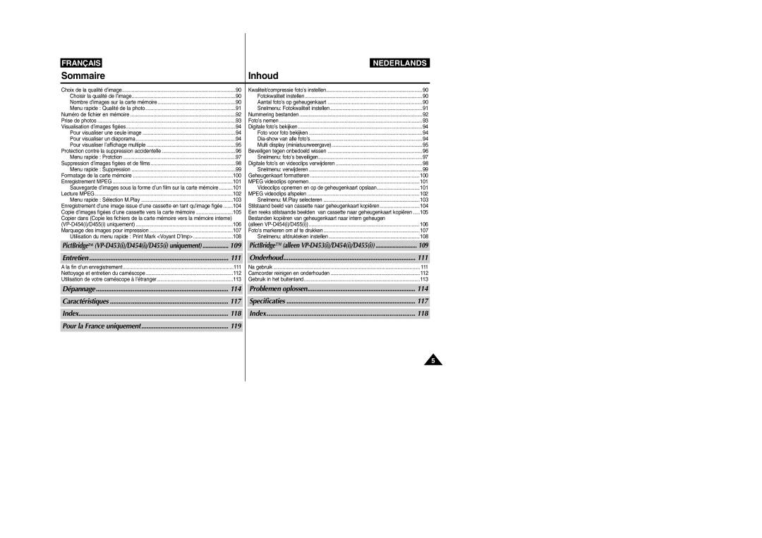 Samsung VP-M110R/XEF manual 114, 117, 118, 119 