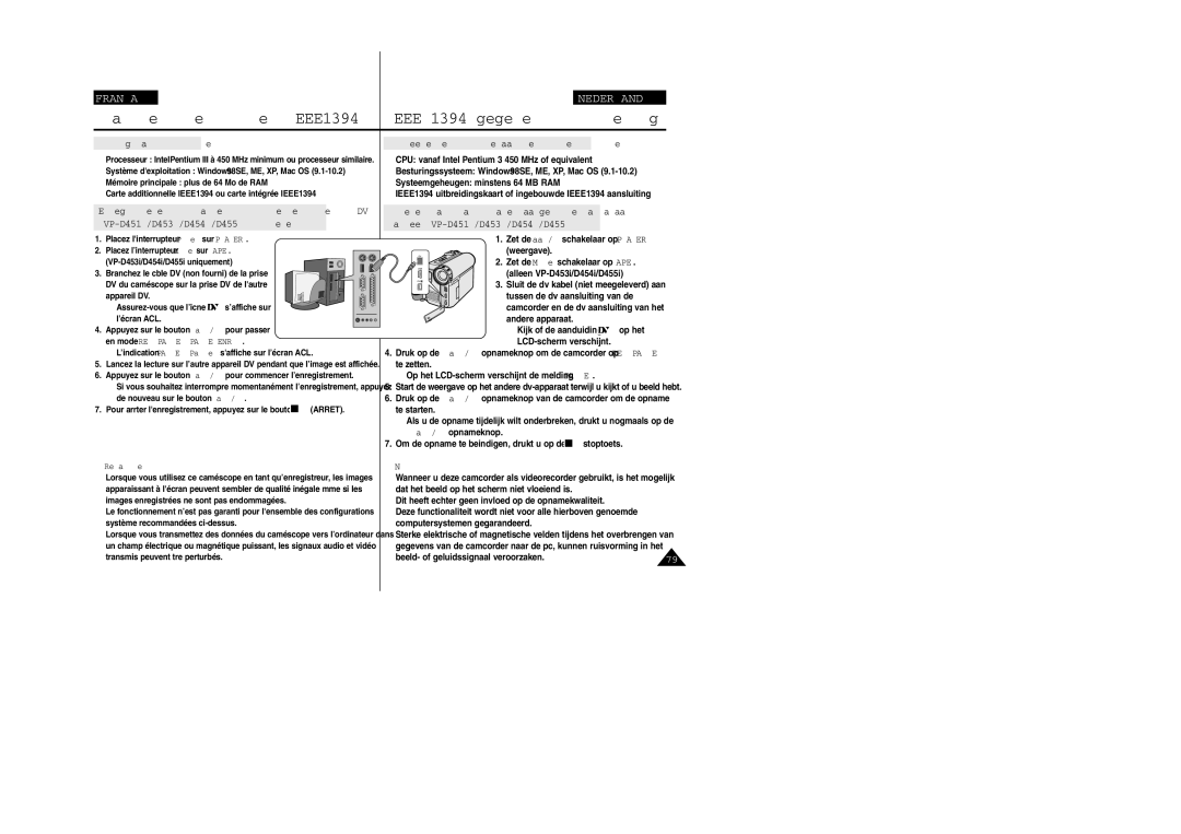 Samsung VP-M110R/XEF manual Configuration système, Systeemeisen voor de aan te sluiten computer 