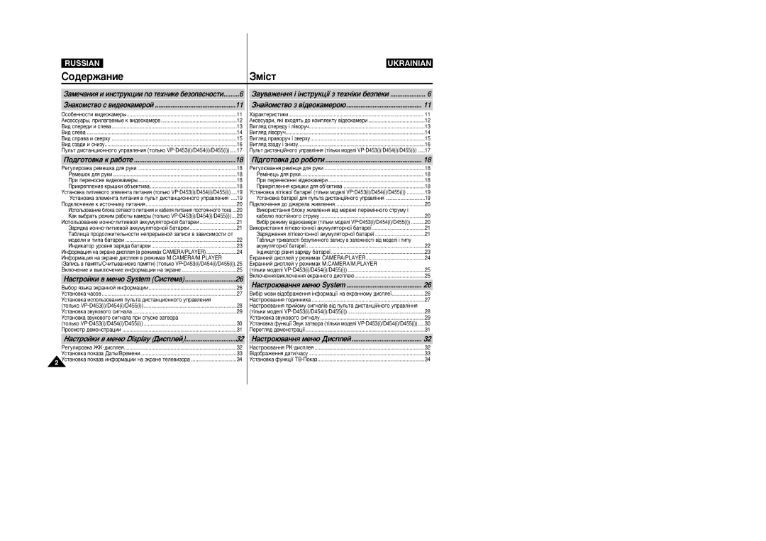 Samsung VP-M110R/XEV manual ËÓ‰ÂÊ‡ÌËÂáÏ¥ÒÚ, ‡ÒÚÓ˛‚‡ÌÌﬂ ÏÂÌ˛ System, ‡ÒÚÓÈÍË ‚ ÏÂÌ˛ System ëËÒÚÂÏ‡ 