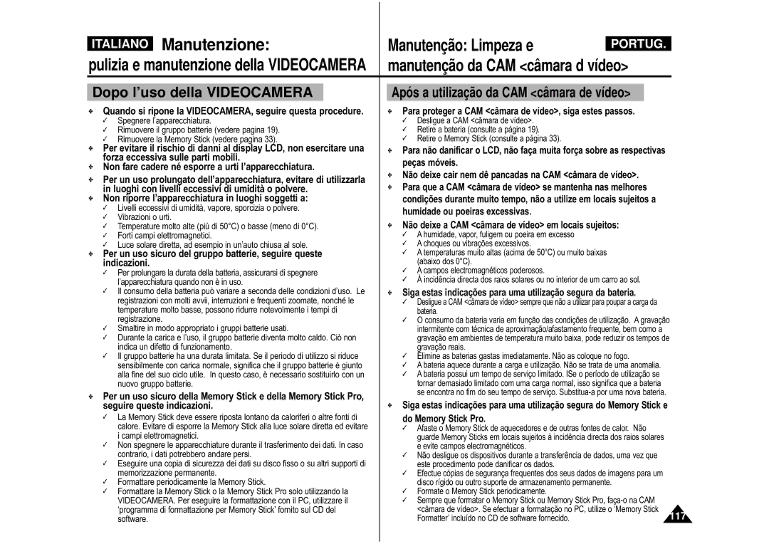 Samsung VP-M110S/XET, VP-M110B/XET manual Quando si ripone la VIDEOCAMERA, seguire questa procedure 