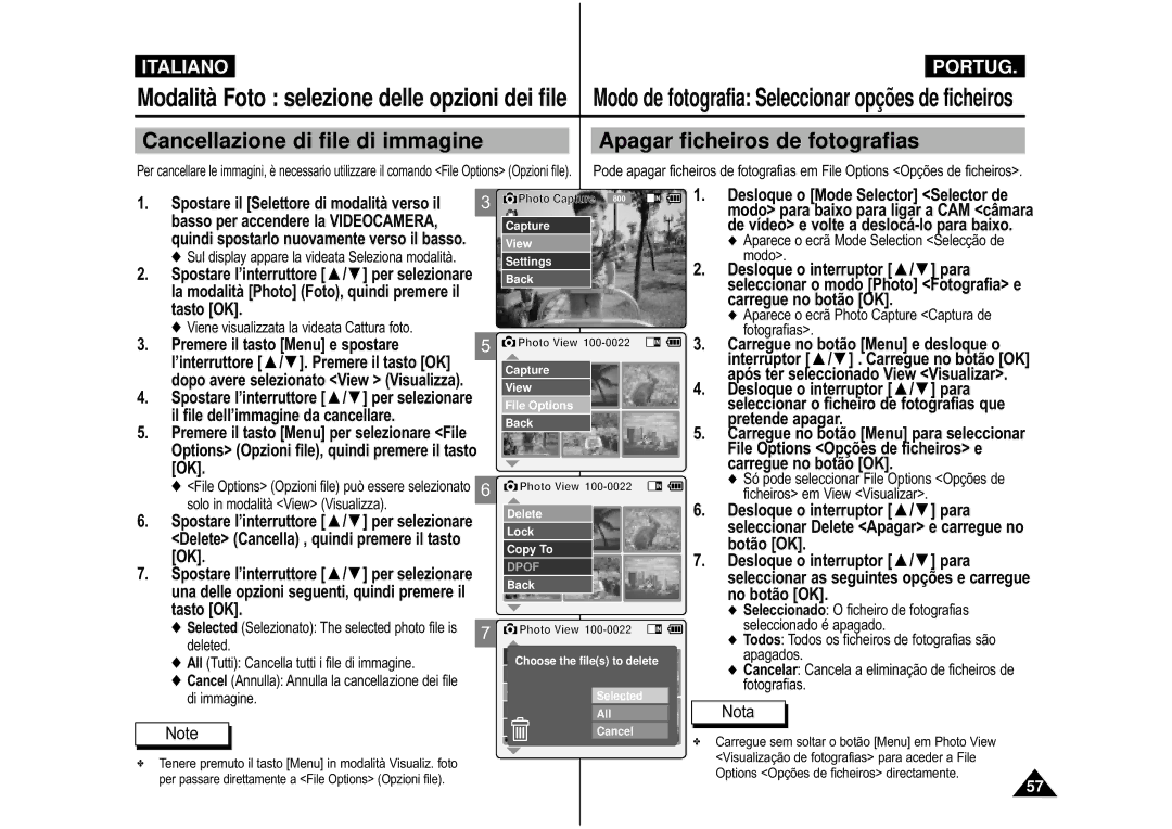 Samsung VP-M110S/XET manual Il file dell’immagine da cancellare, De vídeo e volte a deslocá-lo para baixo, Pretende apagar 