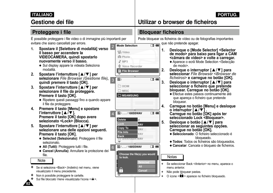 Samsung VP-M110B/XET, VP-M110S/XET manual Proteggere i file Bloquear ficheiros 