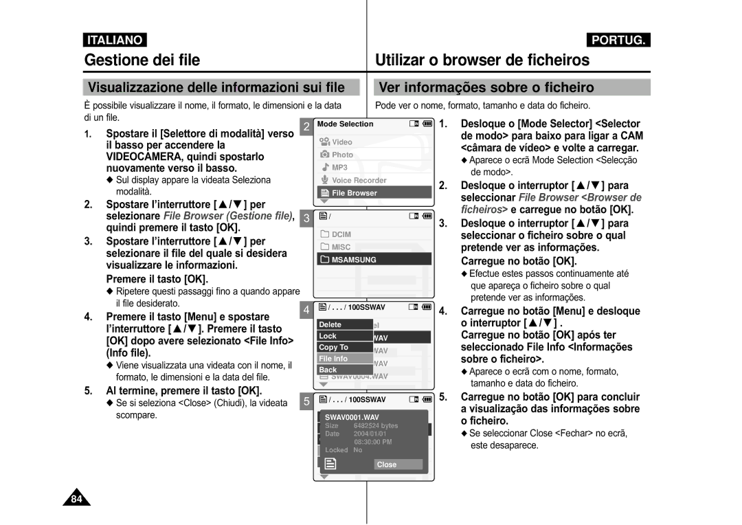 Samsung VP-M110B/XET, VP-M110S/XET manual Ver informaçõ es sobre o ficheiro 