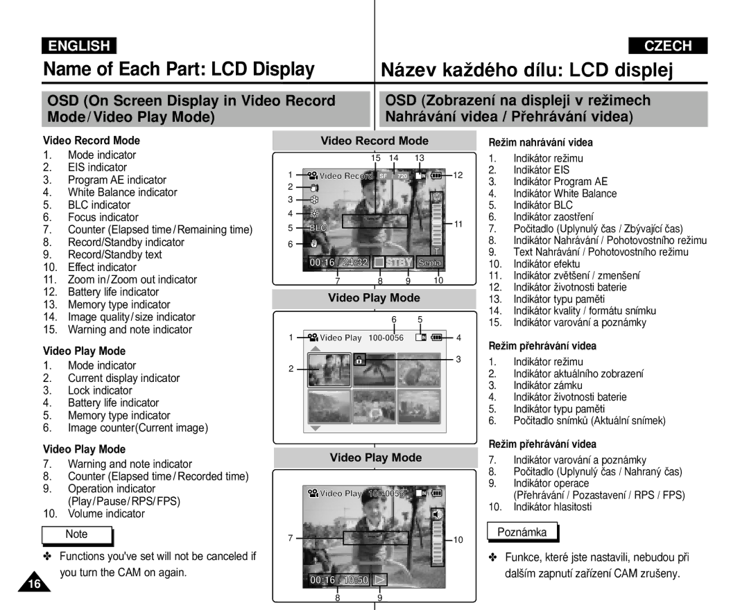 Samsung VP-M110S/TAW, VP-M110S/XET, VP-M110S/XEF, VP-M110B/XEF, VP-X110L/XEF, VP-M110R/XEF Video Record Mode, Video Play Mode 