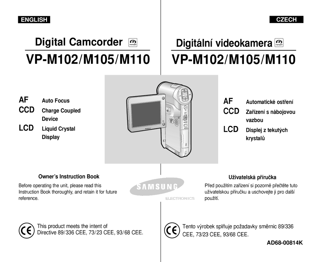 Samsung VP-M110B/XEF, VP-M110S/XET, VP-M110S/XEF, VP-X110L/XEF Vazbou LCD Displej z tekut˘ch KrystalÛ UÏivatelská pﬁíruãka 