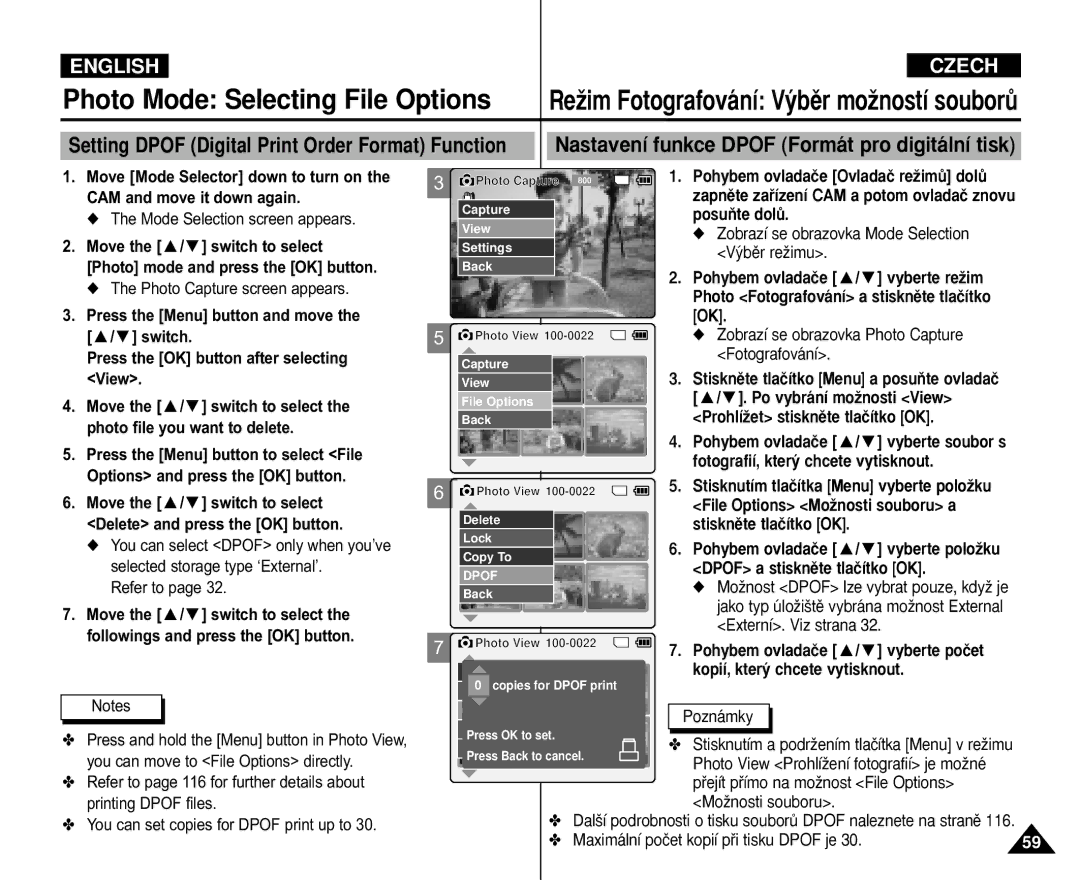 Samsung VP-X110L/XET Photo Fotografování a stisknûte tlaãítko, Photo View ProhlíÏení fotografií je moÏné, MoÏnosti souboru 