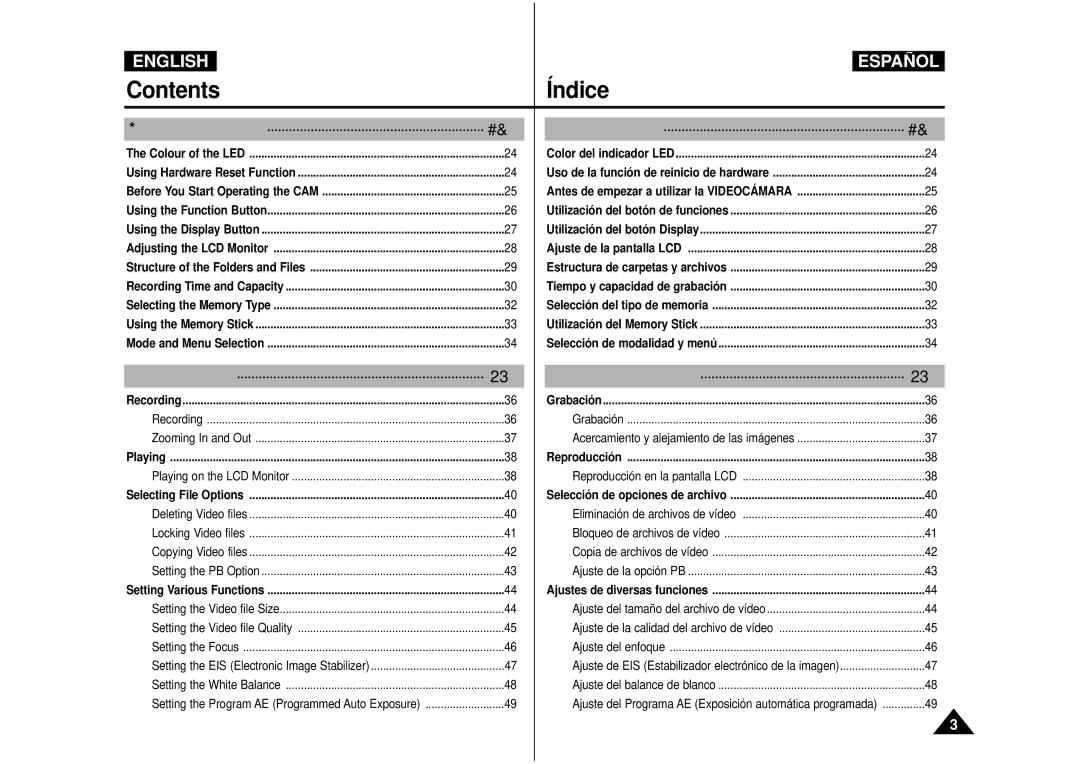 Samsung VP-M110R/XEF, VP-M110S/XET, VP-M110S/XEF, VP-M110B/XEF, VP-X110L/XEF, VP-X110L/XET manual Getting Started Introducción 