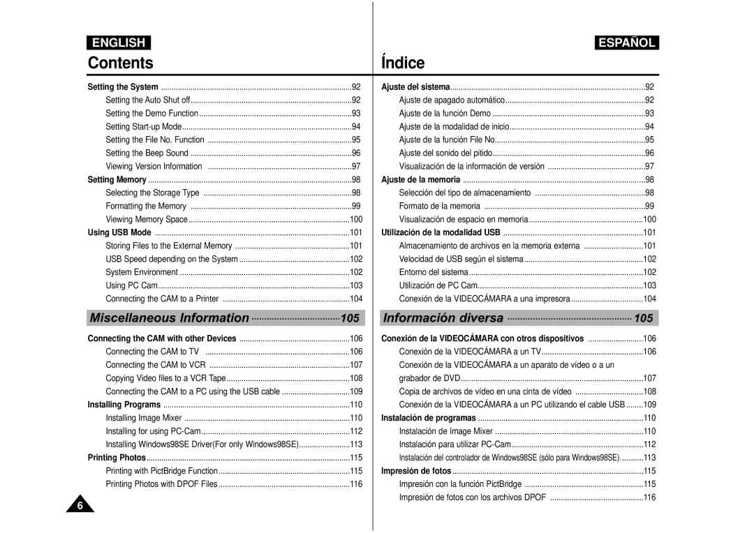 Samsung VP-M110BMEM, VP-M110S/XET, VP-M110S/XEF, VP-M110B/XEF, VP-X110L/XEF, VP-M110R/XEF manual Miscellaneous Information 