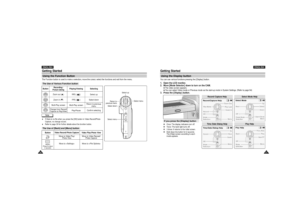 Samsung VP-X110L/AND, VP-M110S/XET manual Using the Function Button, Using the Display button, Press the Display button 